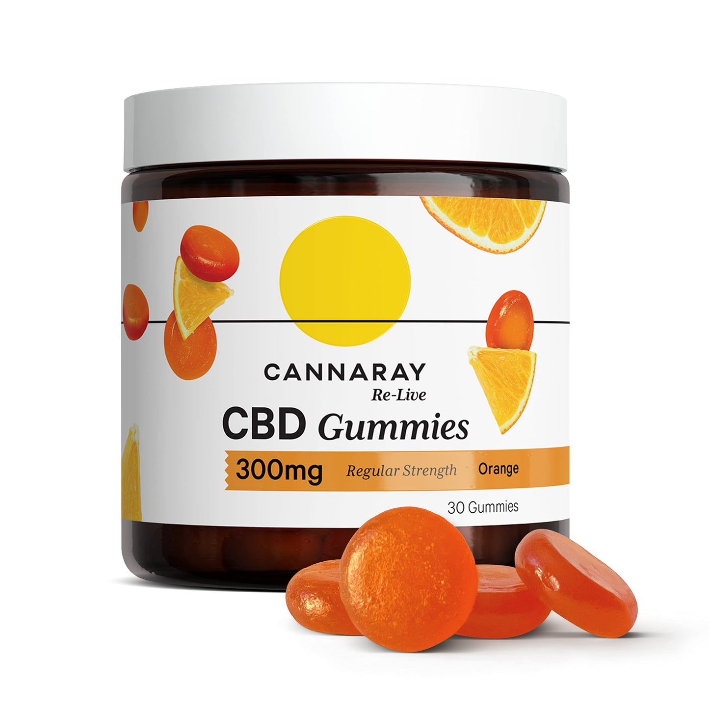 Cannaray CBD Gummies, 300mg | Regular Strength | Delicious Natural Orange | Vegan, THC-Free & GMO-Free (30 Gummies)