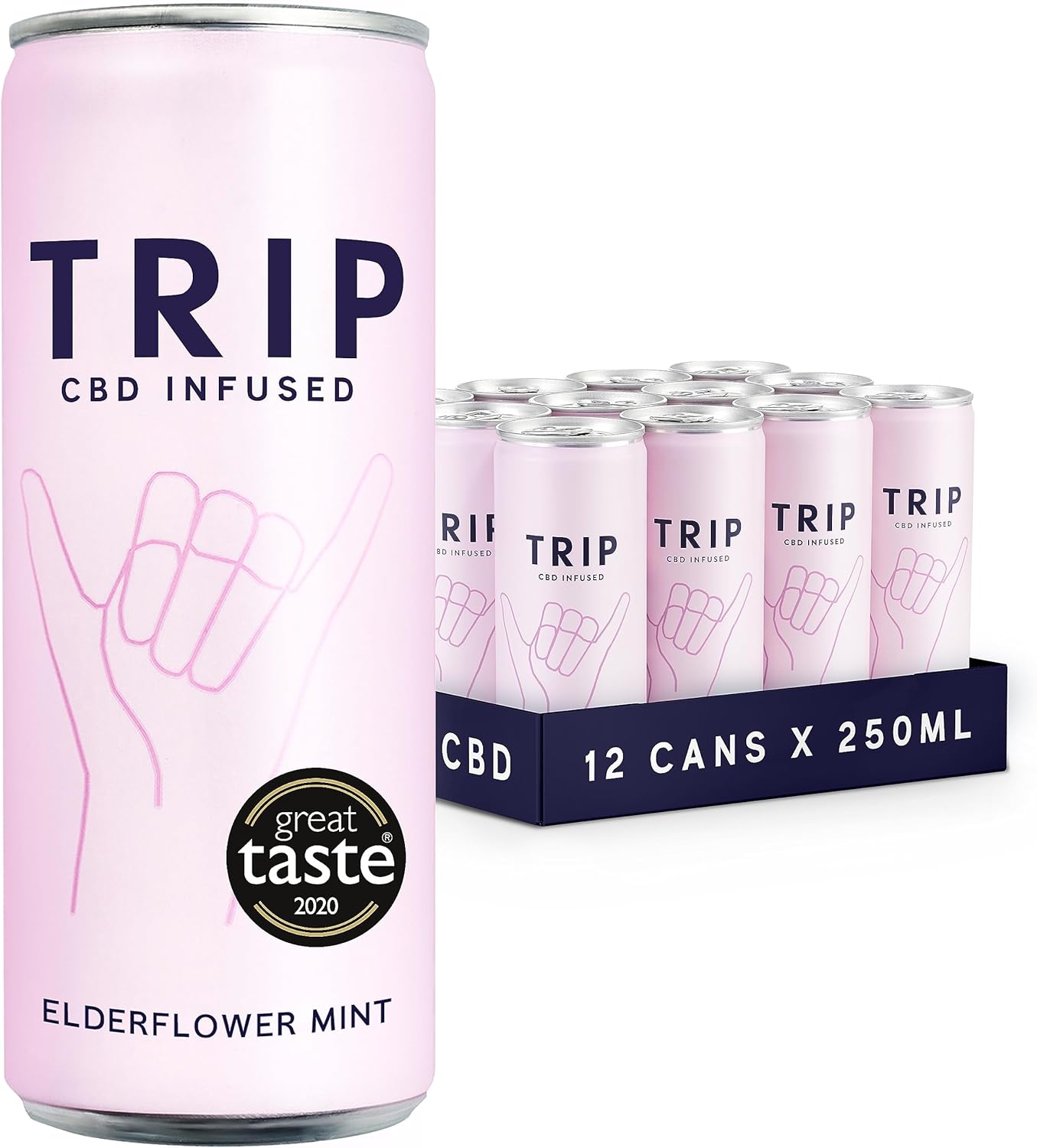 TRIP CBD Drink, Sparkling Elderflower Mint Fizzy Drink, Low Calorie, Vegan, Stress & Anxiety Relief, 250 ml (Pack of 12)